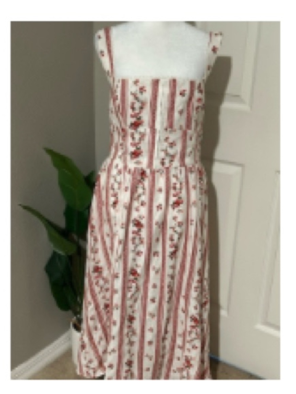 Reformation White and Red Floral Stripe Linen Midi Dress - Picture 7 of 7